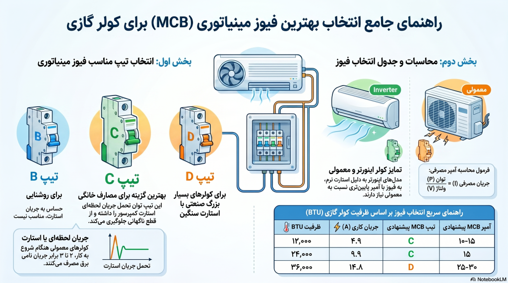 بهترین فیوز مینیاتوری برای کولر گازی | جدول آمپر اسپلیت