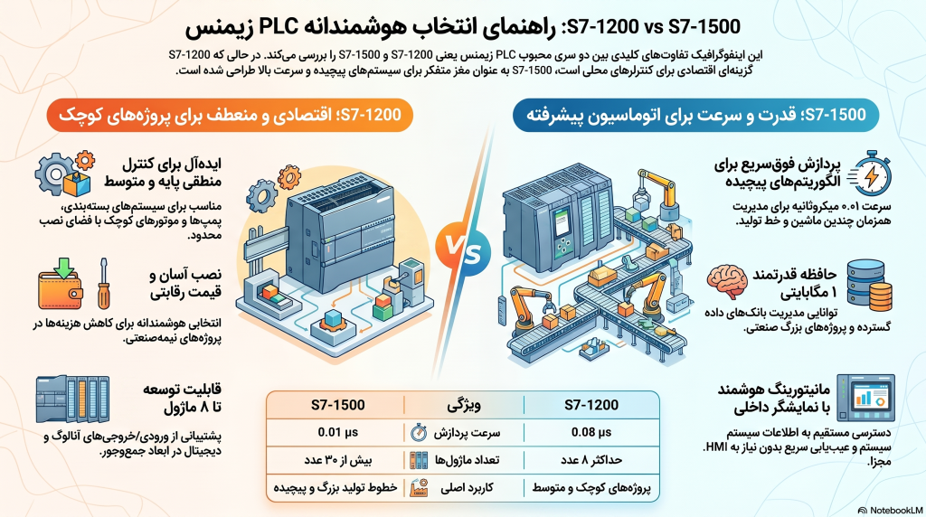 تفاوت PLC زیمنس S7-1200 و S7-1500 | مقایسه کامل از دید مهندسی