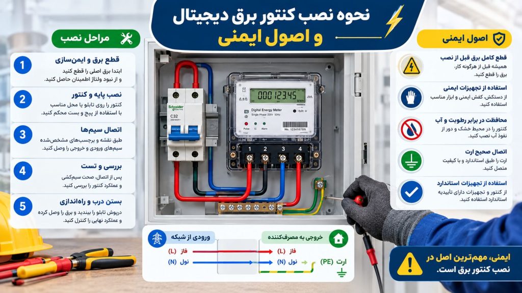 نحوه نصب کنتور برق دیجیتال و اصول ایمنی