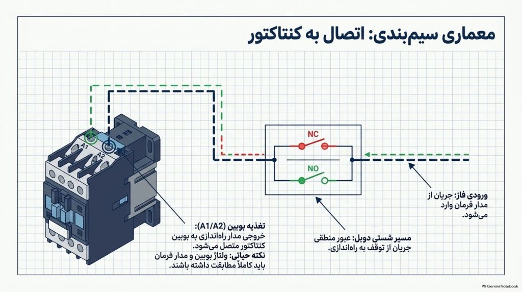 نحوه اتصال شستی دوبل به کنتاکتور